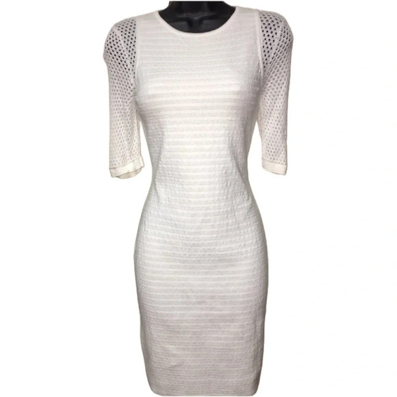 Cache Ivory Knit Crochet Sleeve Dress Size Medium - Picture 1 of 8
